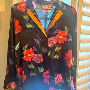 Kobi Halperin Black Button-Down Shirt with Red & Pink Floral